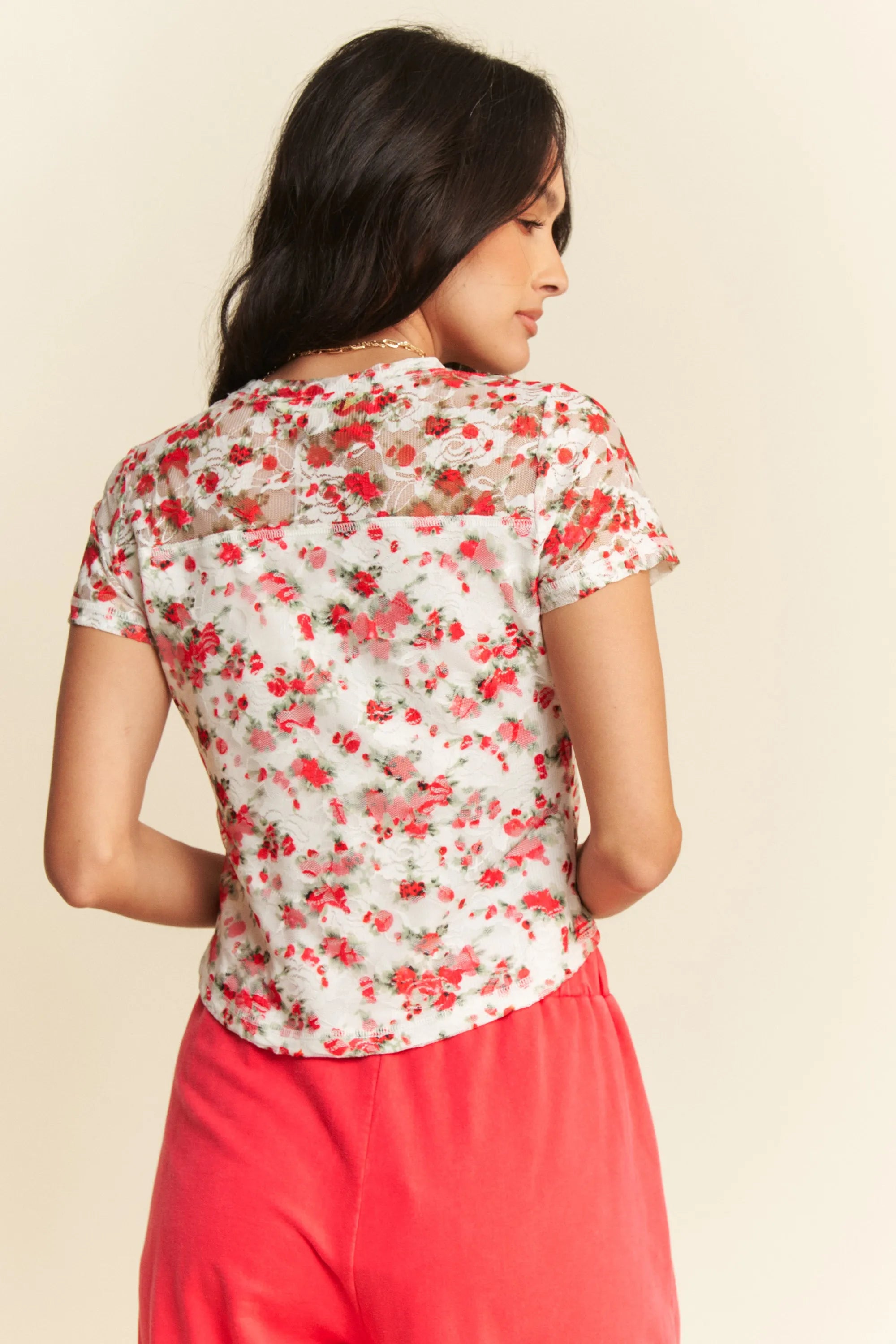 Davi & Dani Ribbon Short Sleeve Layered Mesh Top 3237fa2418f04cb5b703d86cadeb0913-Max-Origin