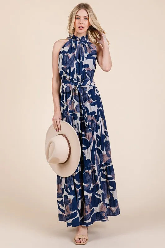 Lime 'N' Chili Abstract Halter Neck Tie-Waist Tiered Maxi Dress 324487391e6548ddbb43a776eb6a29d8-Max-Origin