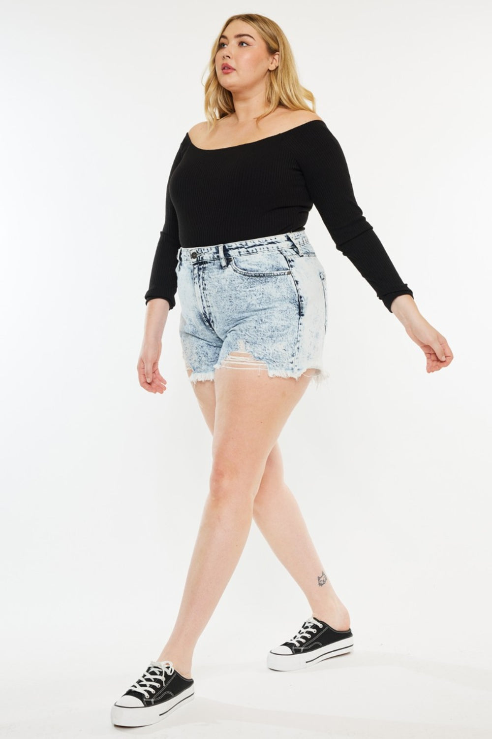 Kancan Full Size Distressed High Waist Denim Shorts Kancan Full Size Distressed High Waist Denim Shorts - TopFashionHQ
