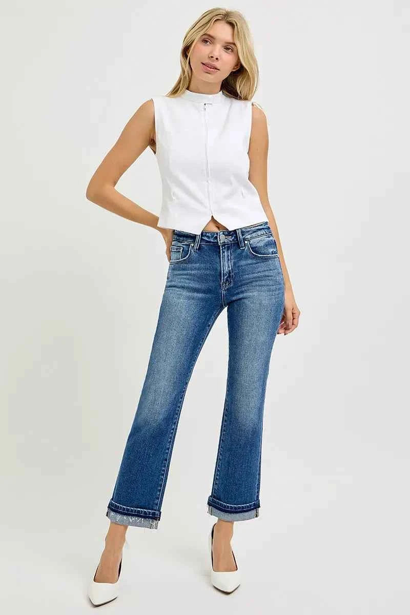 RISEN Mid Rise Ankle Straight Cuffed Jeans RISEN Mid Rise Ankle Straight Cuffed Jeans