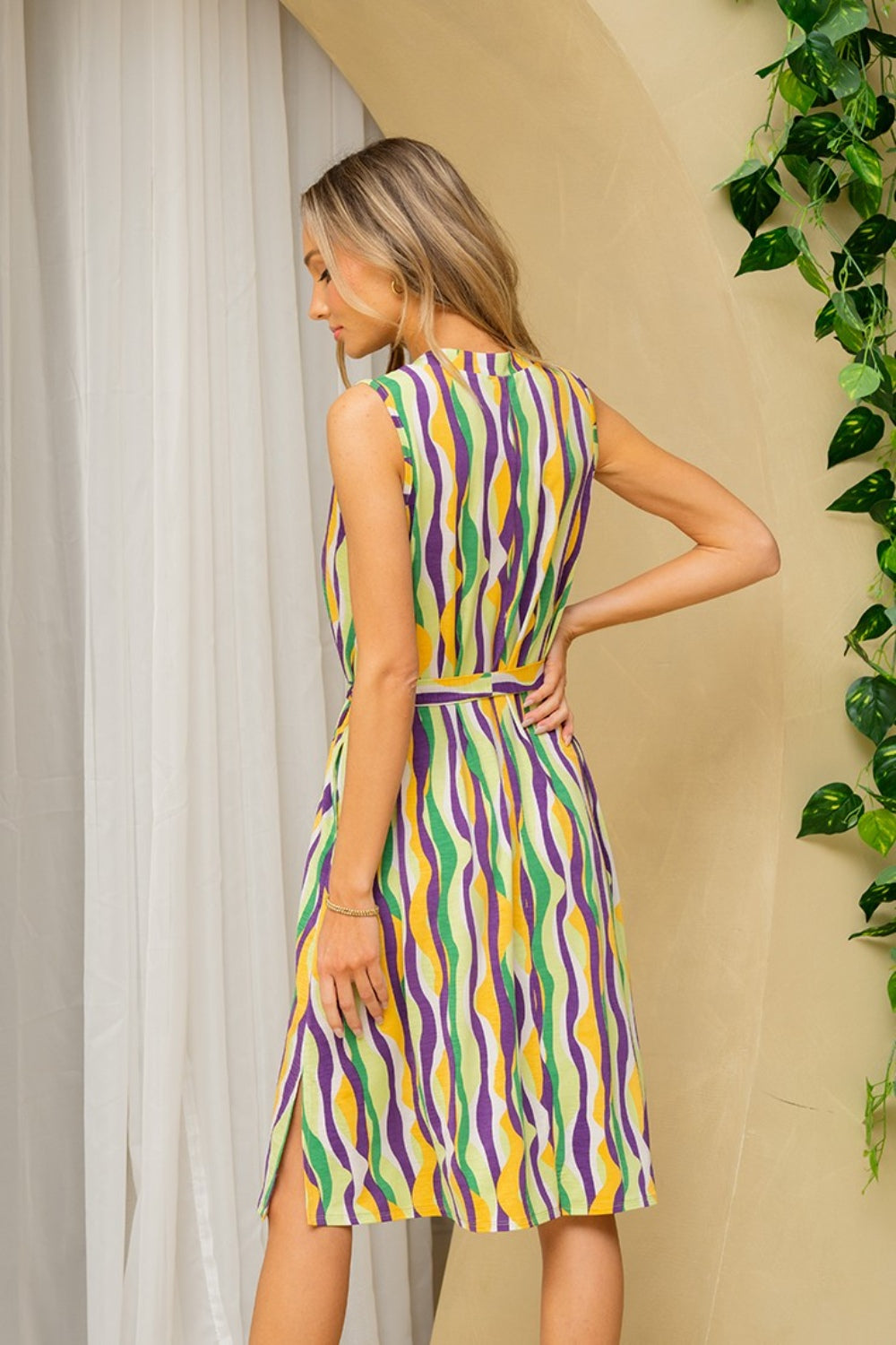 Sew In Love Full Size Stripe Tied Sleeveless Dress with Side Pockets Sew In Love Full Size Stripe Tied Sleeveless Dress with Side Pockets - TopFashionHQ