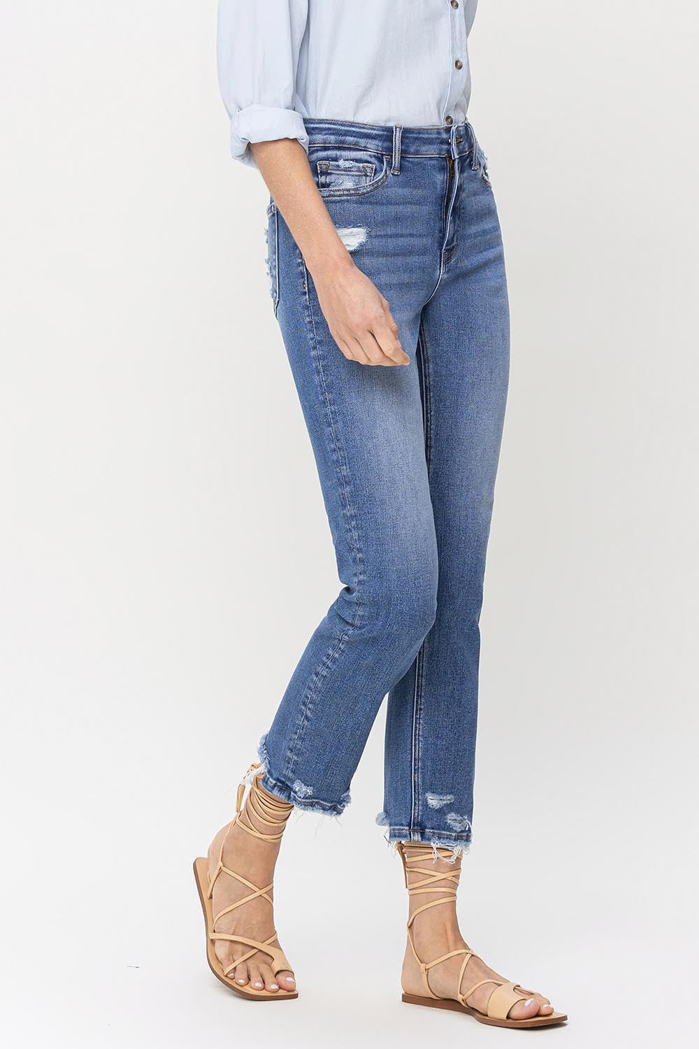 Lovervet High Rise Raw Hem Straight Jeans Lovervet High Rise Raw Hem Straight Jeans - TopFashionHQ