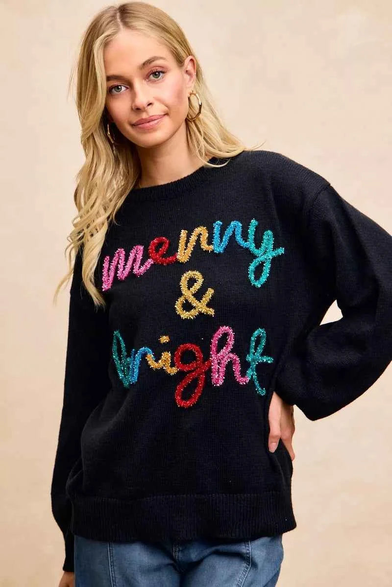 BiBi Tinsel Lettering Christmas Sweater BiBi Tinsel Lettering Christmas Sweater