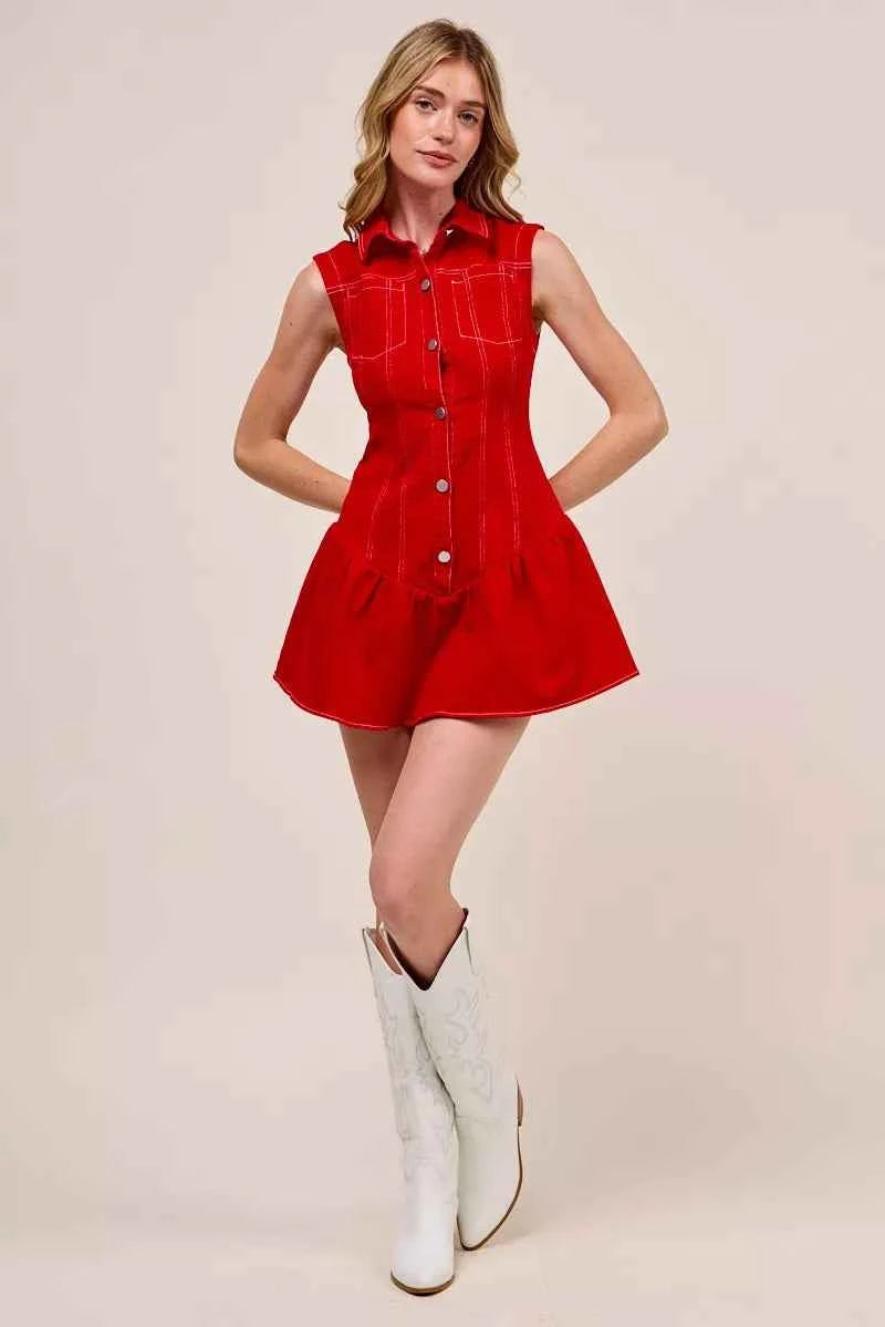 SO ME Button Down Sleeveless Collared Game Day Mini Dress SO ME Button Down Sleeveless Collared Game Day Mini Dress