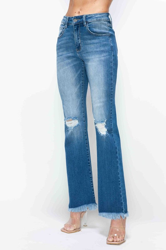 bytos Full Size Raw Hem Distressed High Rise Bootcut Jeans bytos Full Size Raw Hem Distressed High Rise Bootcut Jeans