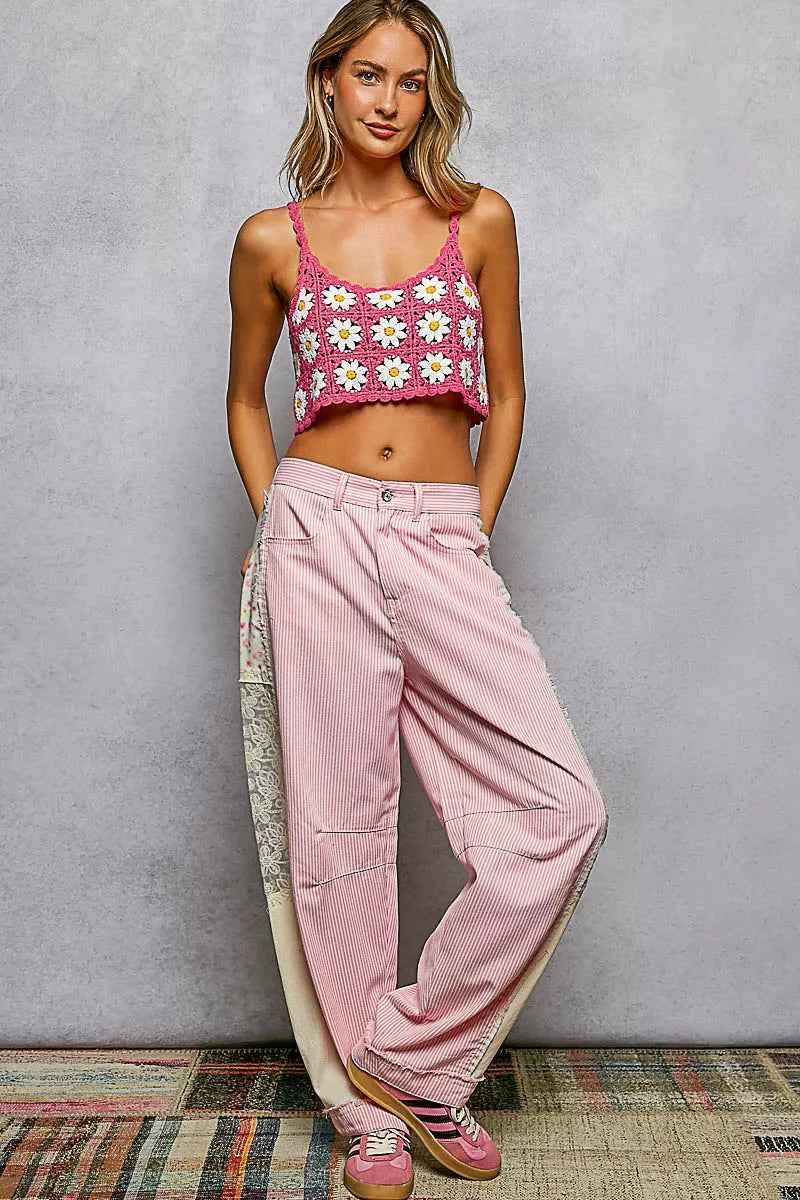 POL Floral Pattern Crochet Cropped Cami with Scalloped Edge POL Floral Pattern Crochet Cropped Cami with Scalloped Edge