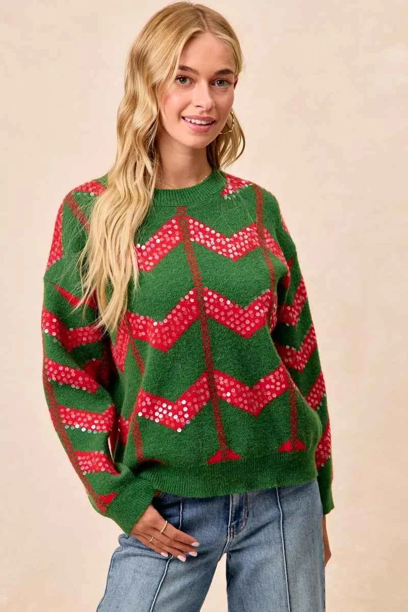 BiBi Christmas Theme Chevron Sequins Detail Sweater BiBi Christmas Theme Chevron Sequins Detail Sweater