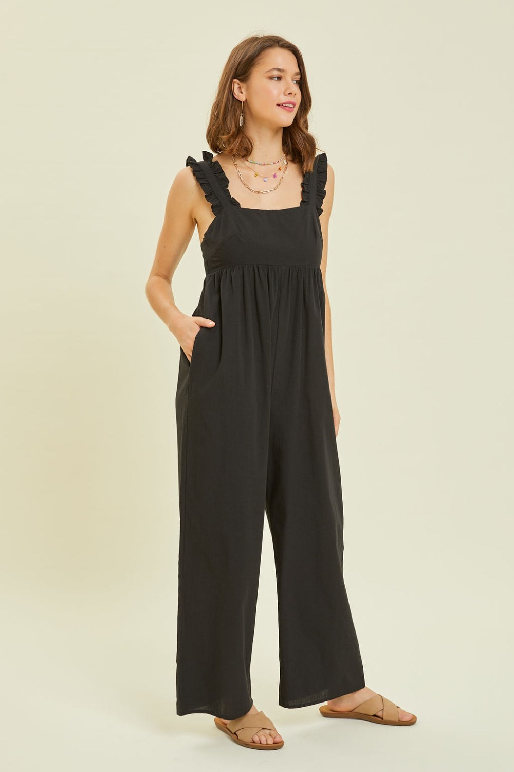 HEYSON Full Size Ruffled Strap Back Tie Wide Leg Jumpsuit HEYSON Full Size Ruffled Strap Back Tie Wide Leg Jumpsuit - TopFashionHQ