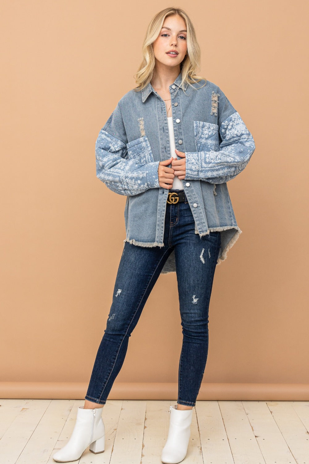 And The Why Full Size Paisley Print Quilted Sleeves Denim Jacket And The Why Full Size Paisley Print Quilted Sleeves Denim Jacket