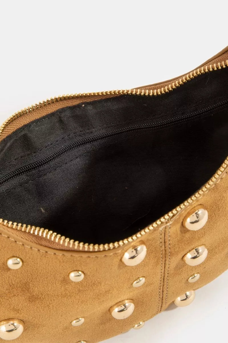 Fame Dome Studded Chrome Crescent Hand Bag 33b842fe369146f78e6a659d15b54f7b-Max-Origin