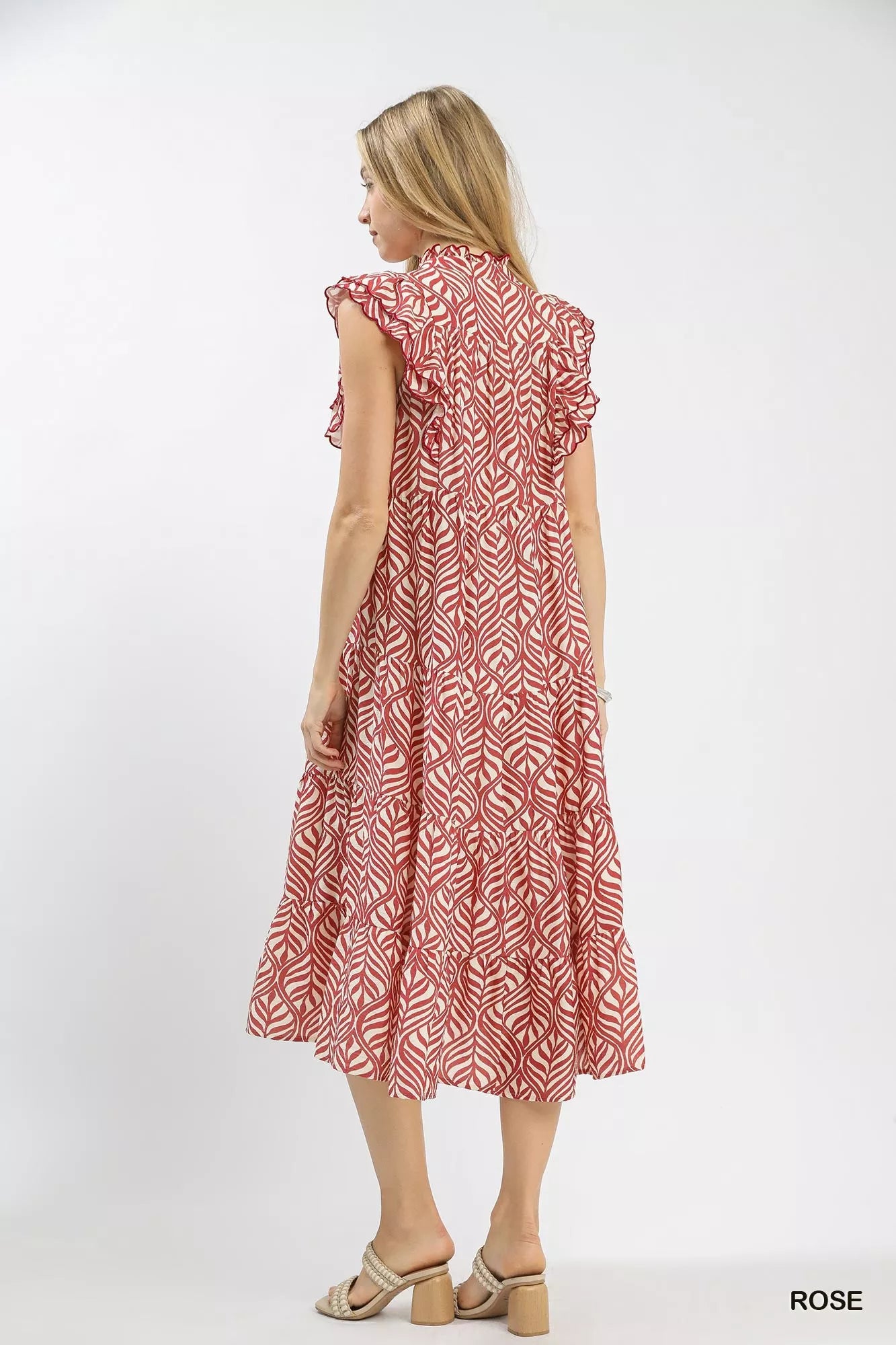 Umgee Leaf Print Tiered Midi Dress with Ruffle Detail 33e235cf-cfb8-4b54-8f5b-db3e138e2de4-Max-Origin