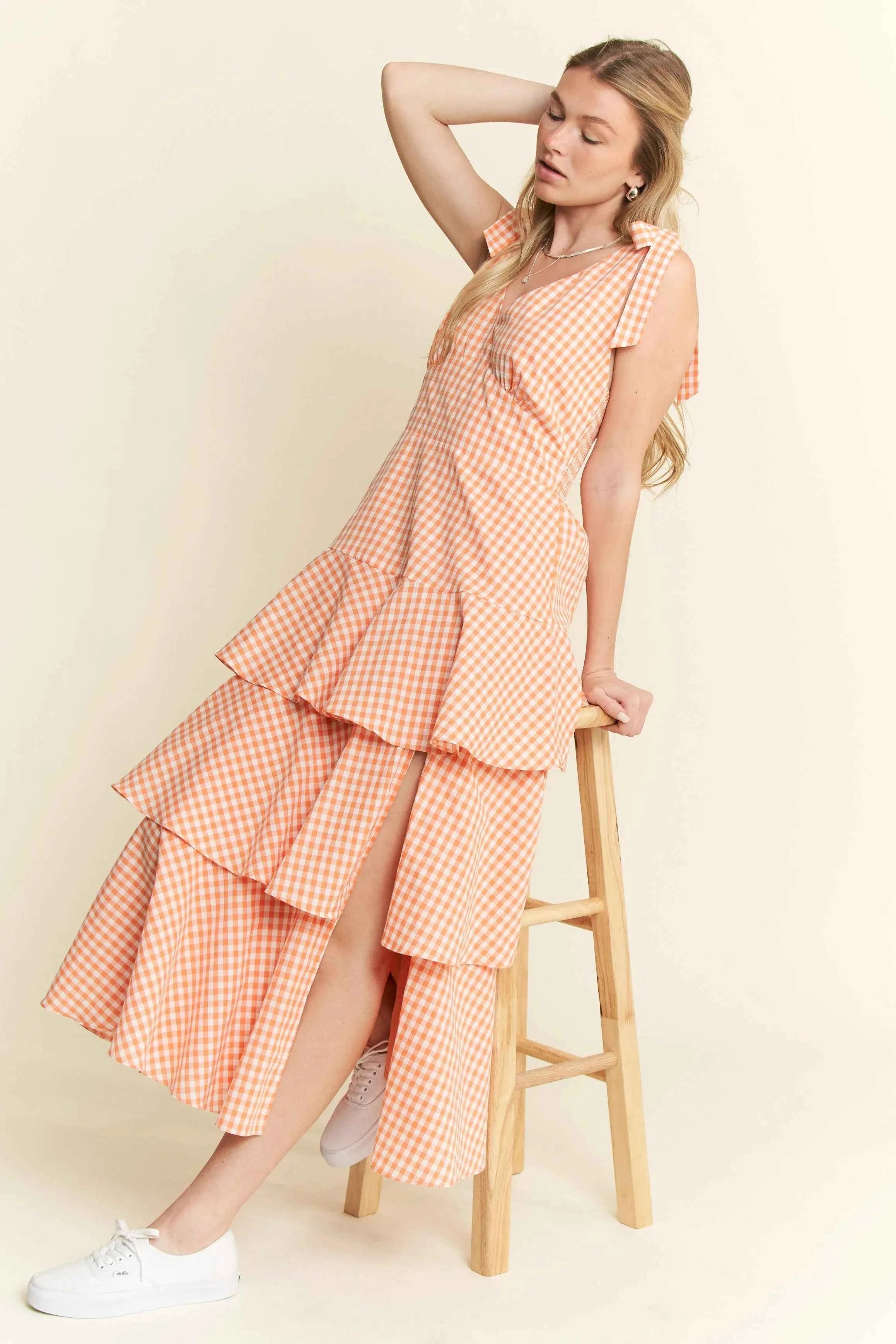 Jade By Jane Sleeveless Gingham Print Tiered Midi Dress Jade By Jane Sleeveless Gingham Print Tiered Midi Dress