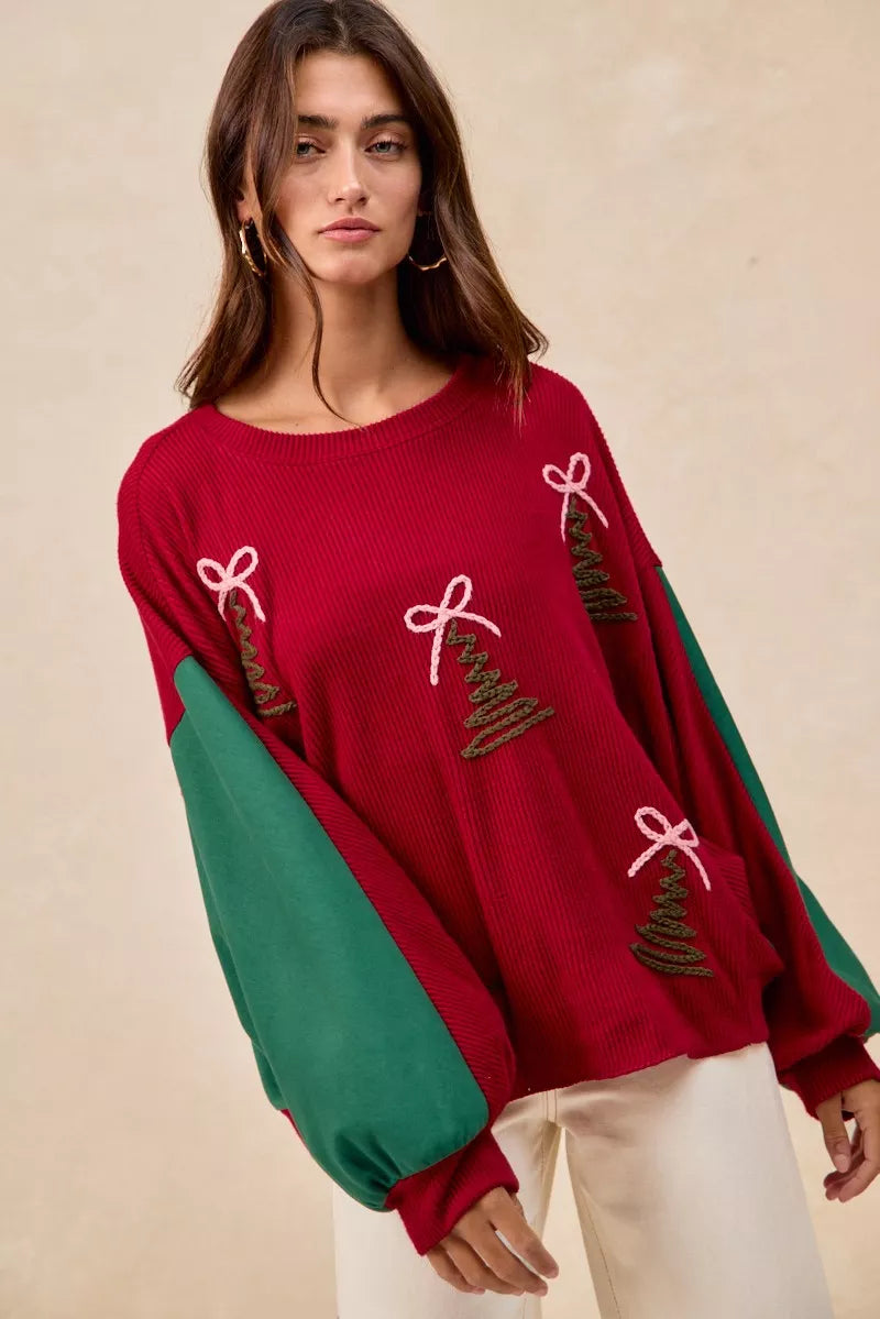 BiBi Christmas Theme Tree Embroidered Sweater 345288cb05734ac191fe87103bdb28a8-Max-Origin