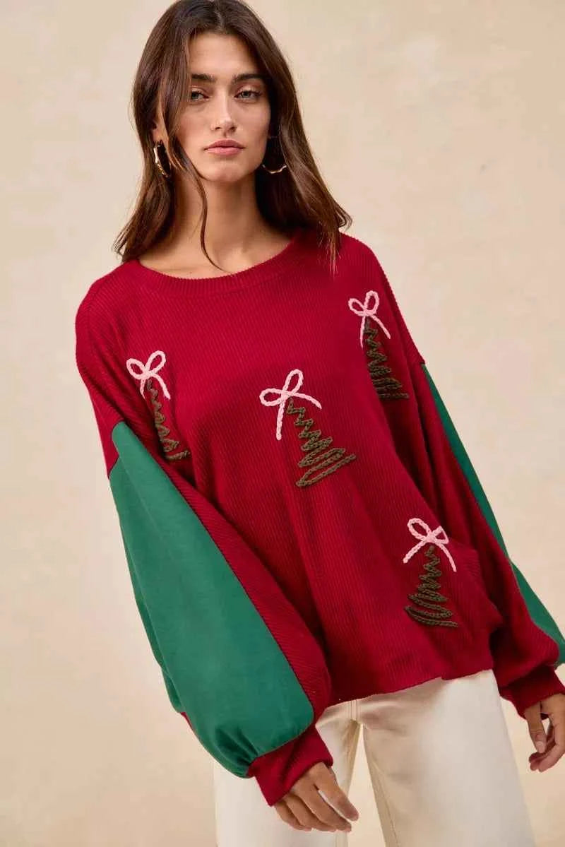 BiBi Christmas Theme Tree Embroidered Sweater BiBi Christmas Theme Tree Embroidered Sweater