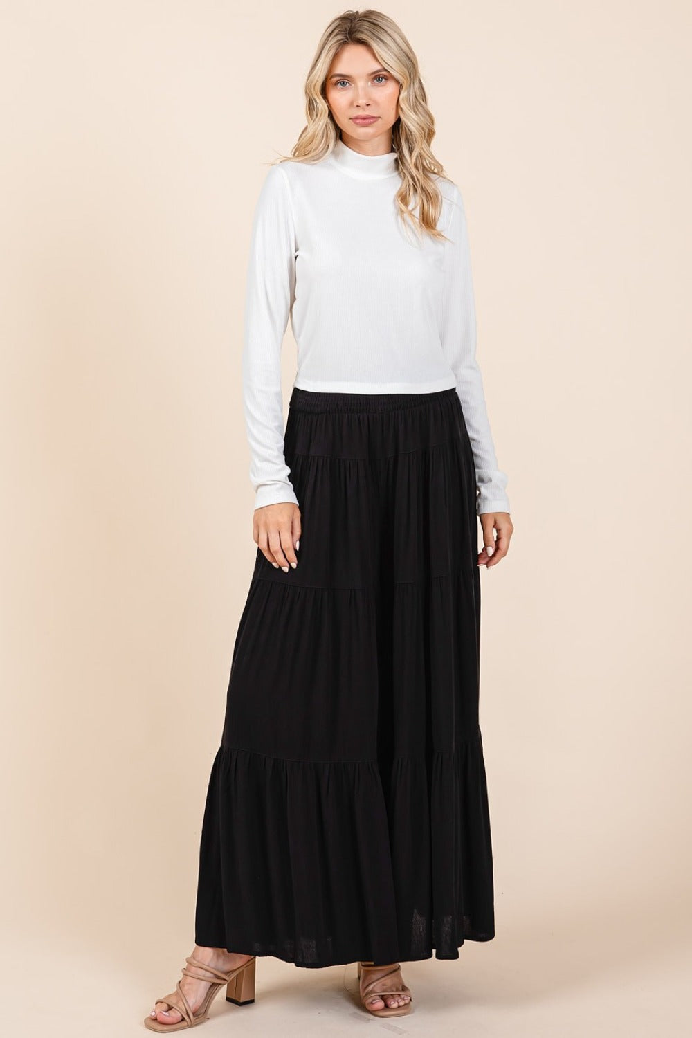 Mittoshop Tier Detail Smocked Elastic Waist Wide Leg Pants Mittoshop Tier Detail Smocked Elastic Waist Wide Leg Pants