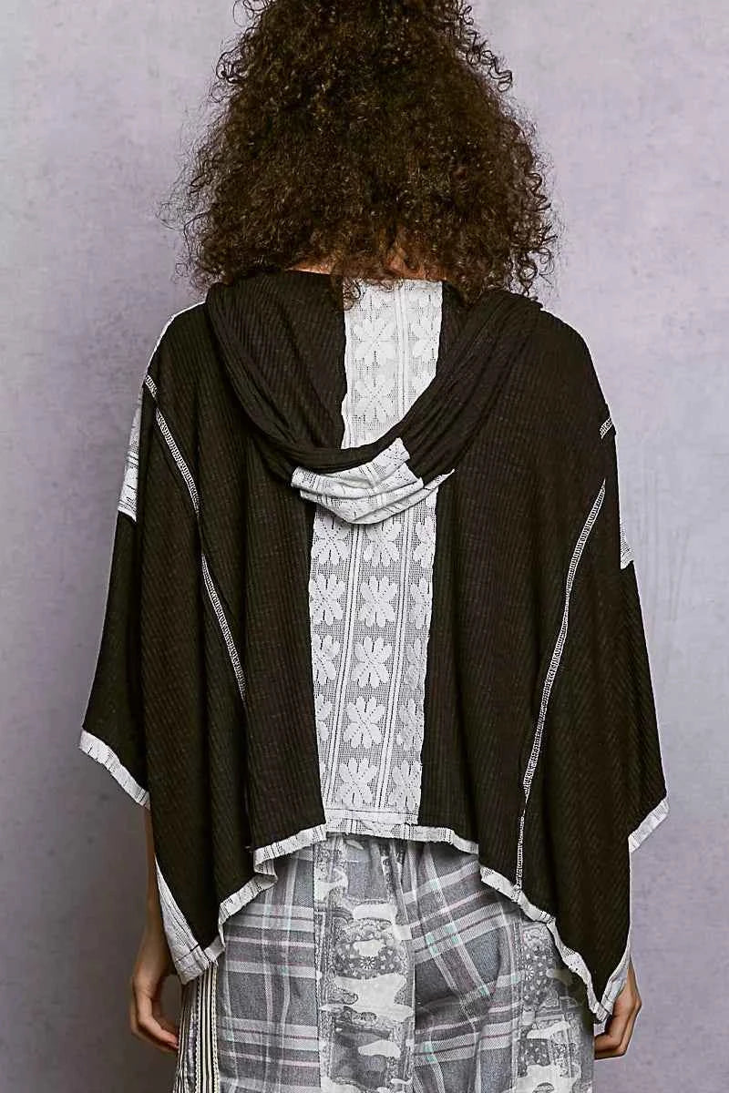 POL Short Sleeve Hoodie Top with Lace Detail POL Short Sleeve Hoodie Top with Lace Detail