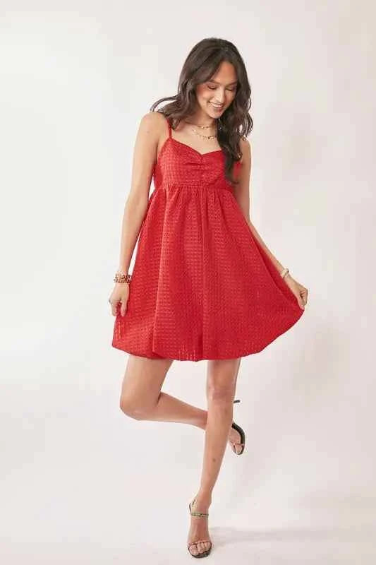 Davi & Dani Textured Sweetheart Neckline Bubble Hem Dress Davi & Dani Textured Sweetheart Neckline Bubble Hem Dress