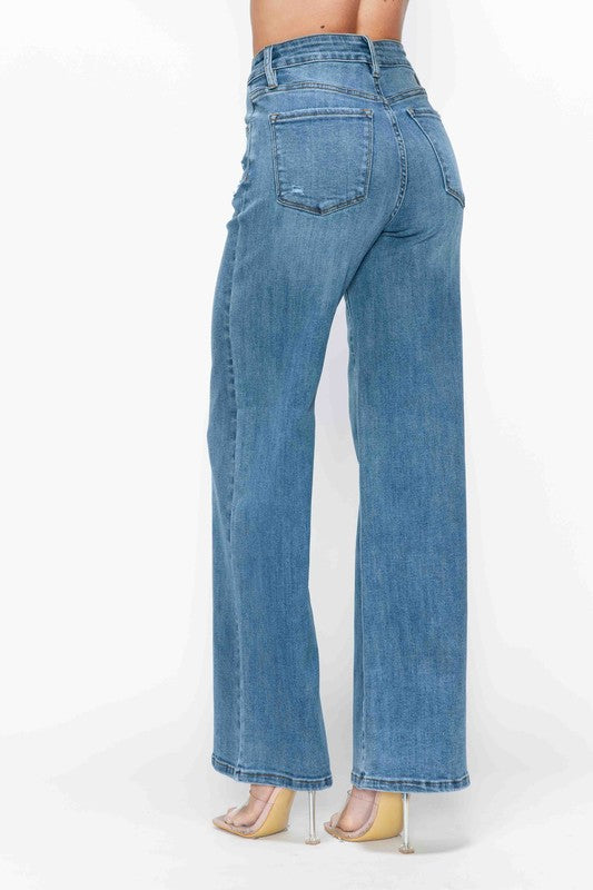 bytos Full Size High Rise Wide Leg Jeans with Pockets bytos Full Size High Rise Wide Leg Jeans with Pockets
