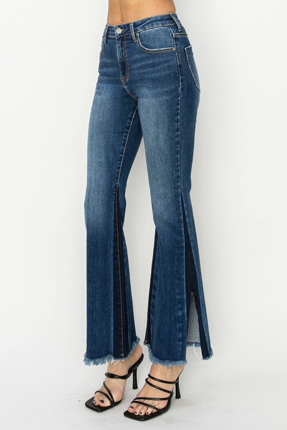 RISEN Full Size High Rise Side Shadow Seam Detail Slit Flare Jeans RISEN Full Size High Rise Side Shadow Seam Detail Slit Flare Jeans - TopFashionHQ