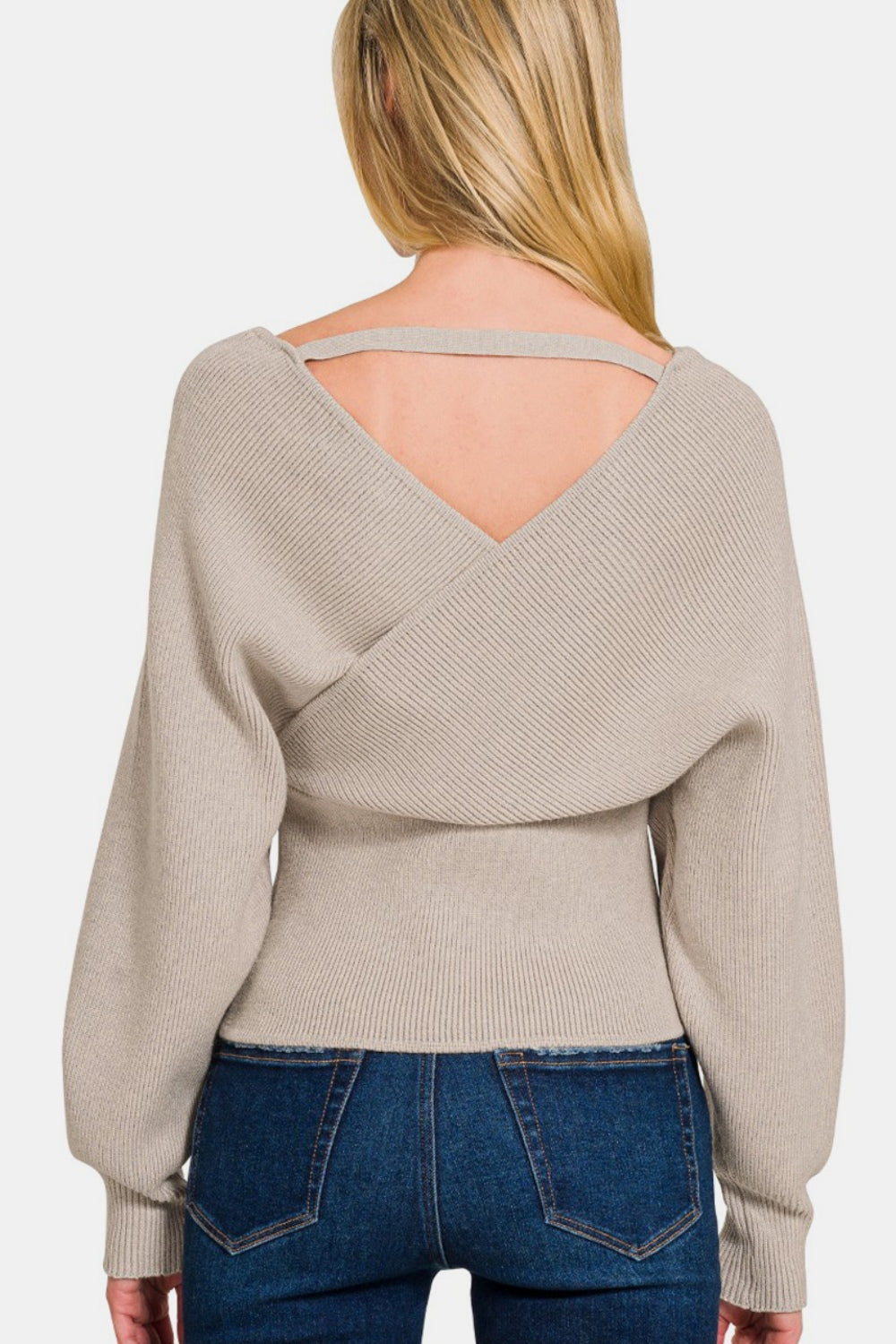 Zenana Cross Wrap Rib Long Sleeve Sweater Zenana Cross Wrap Rib Long Sleeve Sweater - TopFashionHQ