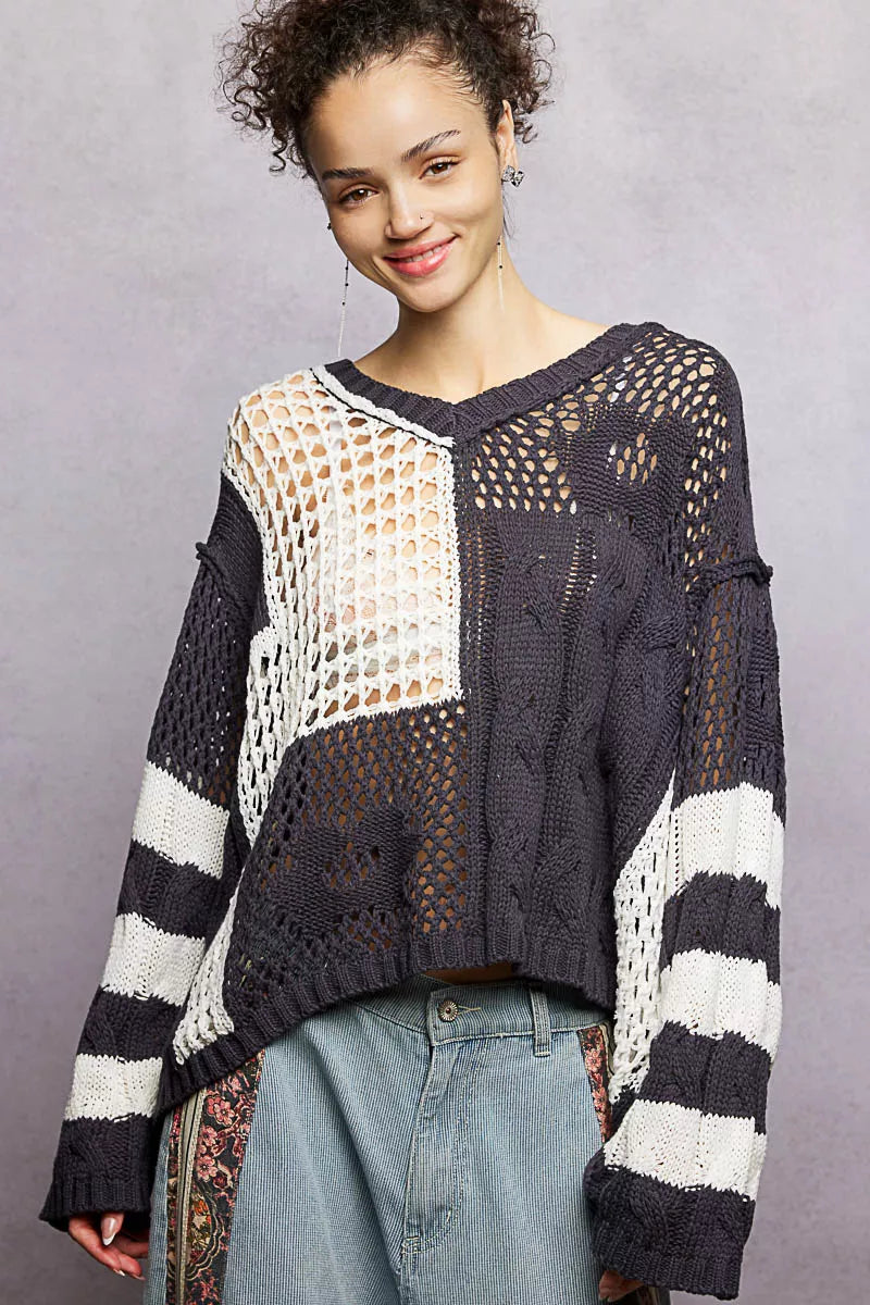 POL Color-Blocked Stripe Pattern Knit Top with Twisted Weave 351b78fe-0609-4152-adb3-d36a24e4e2bb-Max-Origin