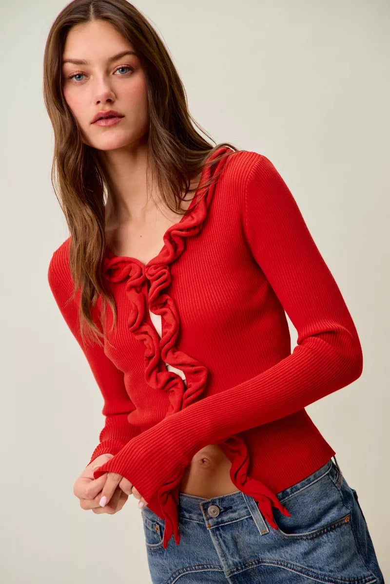 SO ME Cascade Ruffle Ribbed Sweater Cardgian 3554793483ed4eb08ef182bb44e88fde-Max-Origin