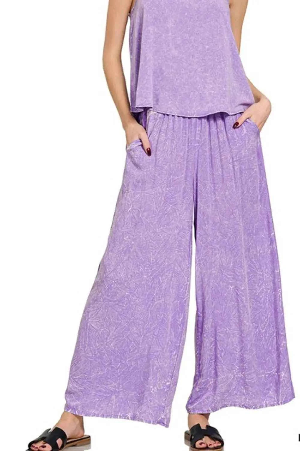 Zenana Woven Acid Crinkle Washed Cami & Pants 2 Piece Set Zenana Woven Acid Crinkle Washed Cami & Pants 2 Piece Set