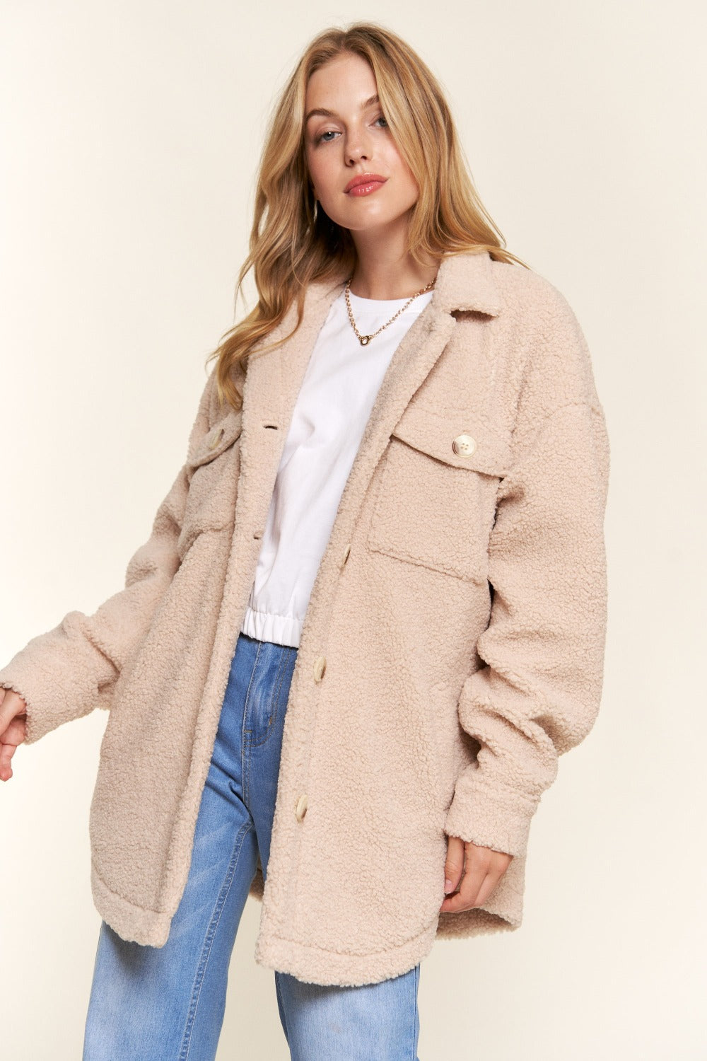 And The Why Teddy Sherpa Button Down Curved Hem Shacket And The Why Teddy Sherpa Button Down Curved Hem Shacket