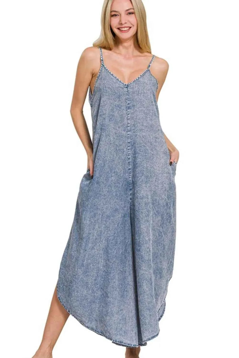 Zenana Lyocell Acid-Washed Jumpsuit Zenana Lyocell Acid-Washed Jumpsuit