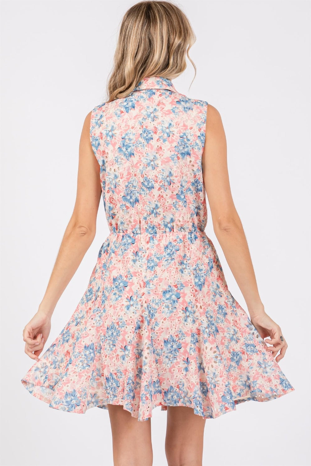 GeeGee Full Size Floral Eyelet Sleeveless Mini Dress GeeGee Full Size Floral Eyelet Sleeveless Mini Dress - TopFashionHQ