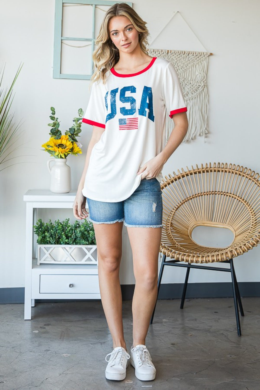 Heimish Full Size USA Contrast Trim Short Sleeve T-Shirt Heimish Full Size USA Contrast Trim Short Sleeve T-Shirt - TopFashionHQ