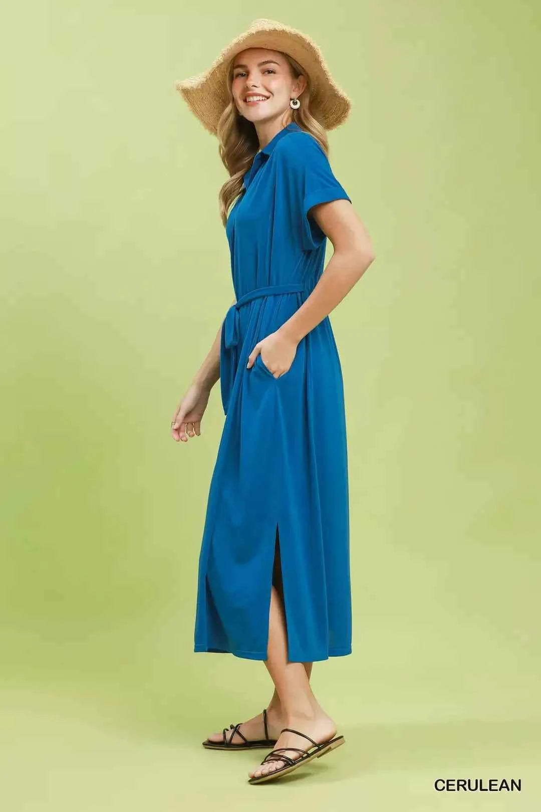 Umgee Collared Belted Midi Dress Umgee Collared Belted Midi Dress