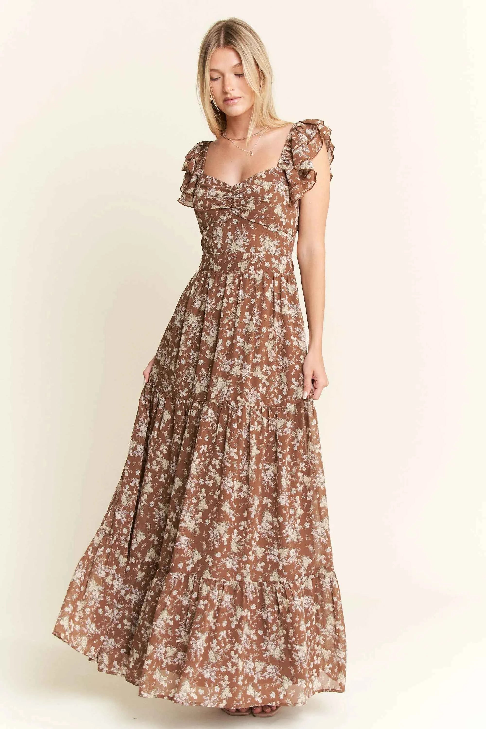 Jade By Jane Ruffle Sleeve Tiered Maxi Dress Jade By Jane Ruffle Sleeve Tiered Maxi Dress