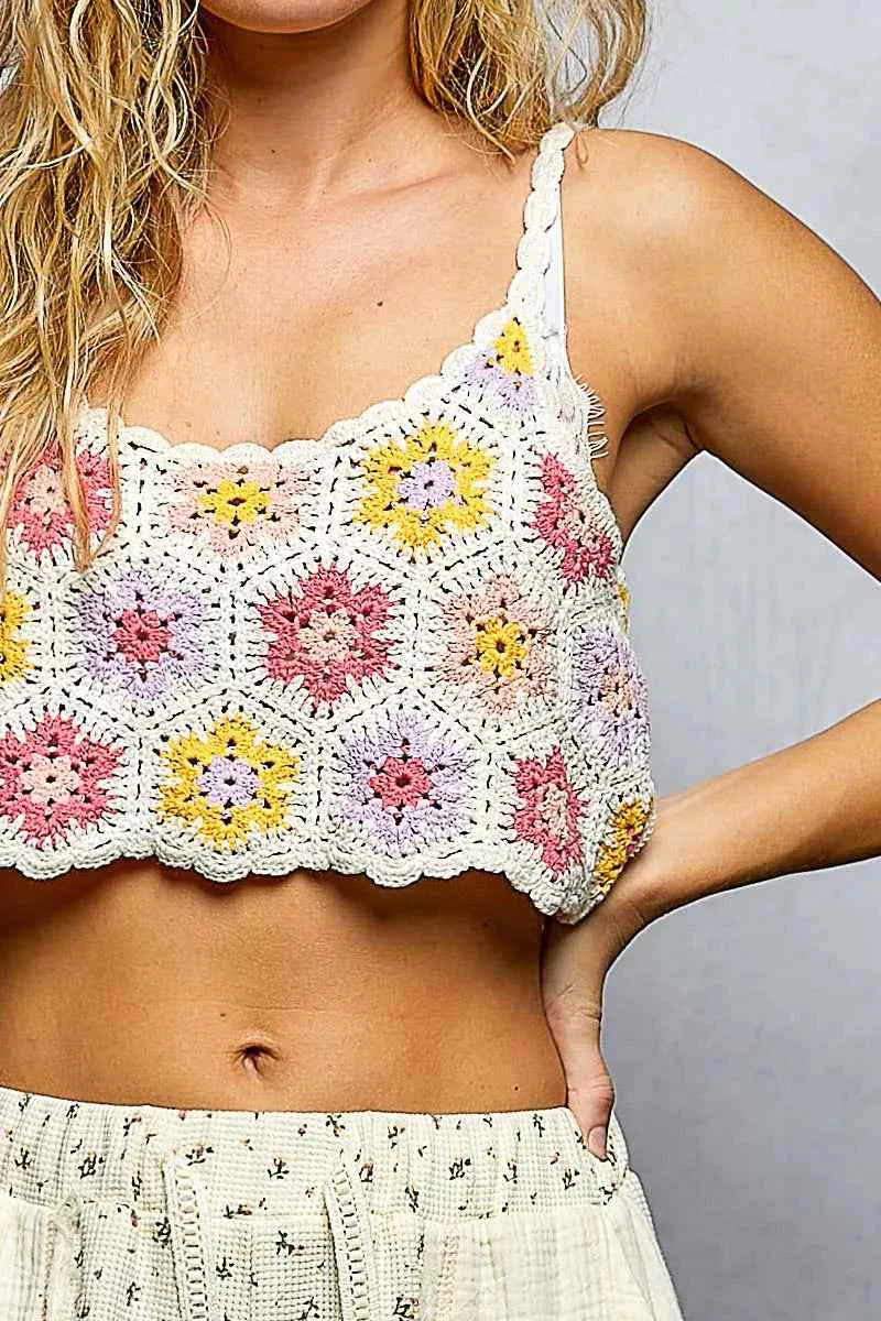 POL Handmade Granny Pattern Crochet Cami with Scalloped Strap POL Handmade Granny Pattern Crochet Cami with Scalloped Strap
