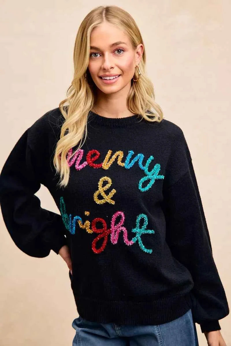 BiBi Tinsel Lettering Christmas Sweater BiBi Tinsel Lettering Christmas Sweater