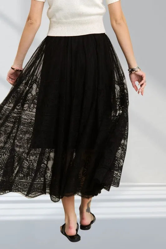 ADORA Elastic Waist Raw Hem Lace Maxi Skirt 366cdbae90114044be0bd6c2af10166c-Max-Origin
