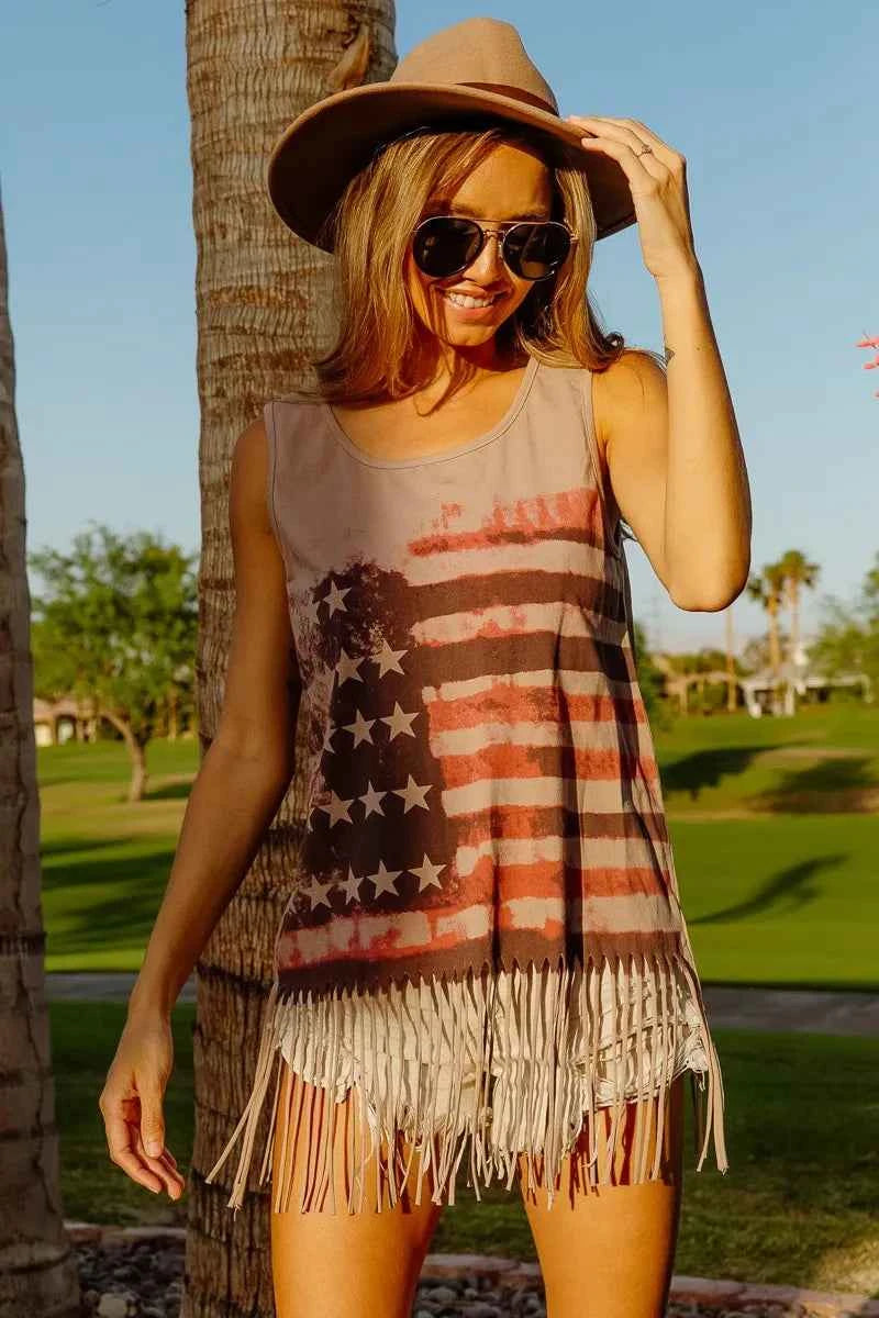 BiBi American Flag Print Knit Sleeveless Top BiBi American Flag Print Knit Sleeveless Top