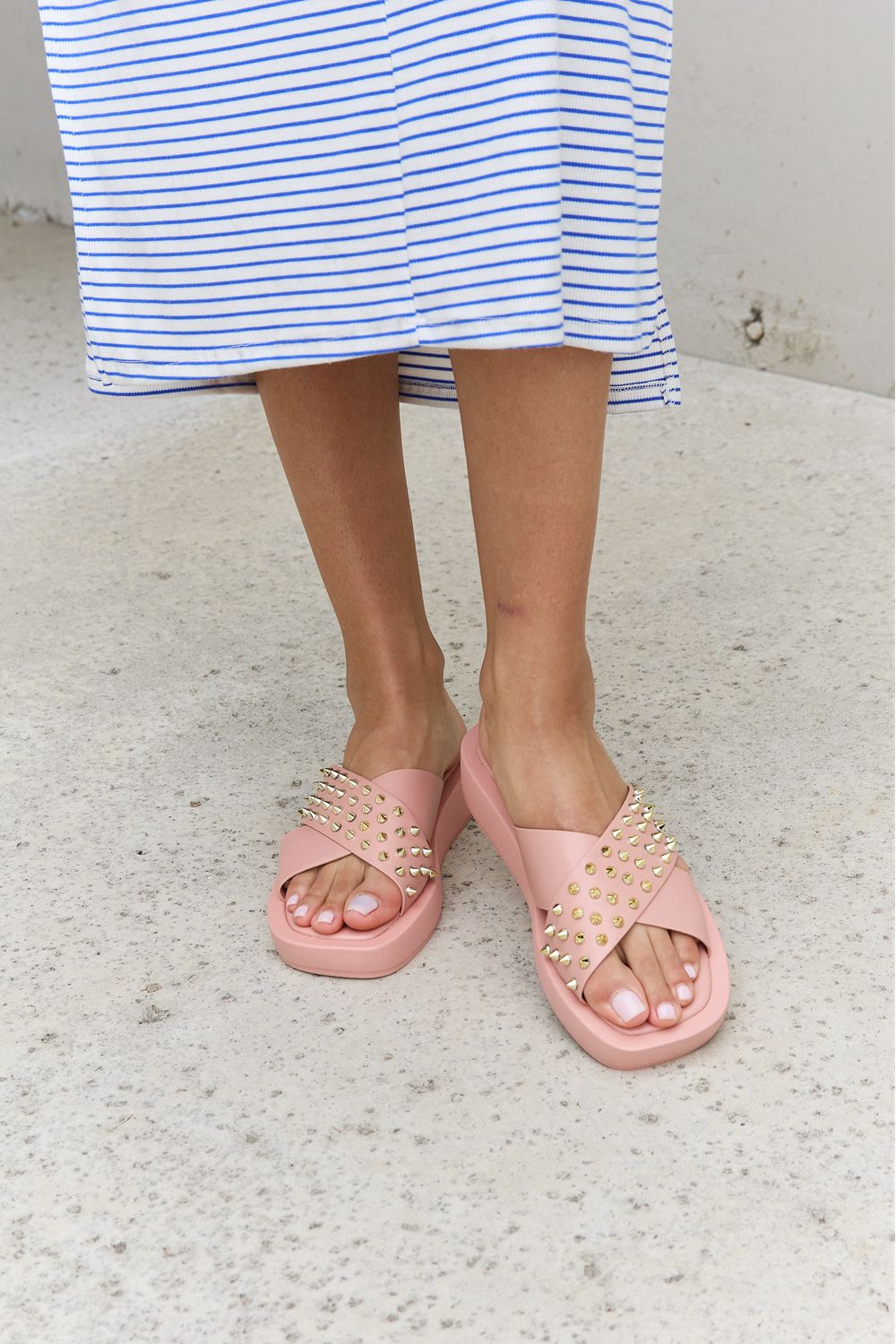 Forever Link Studded Cross Strap Sandals in Blush Forever Link Studded Cross Strap Sandals in Blush - TopFashionHQ
