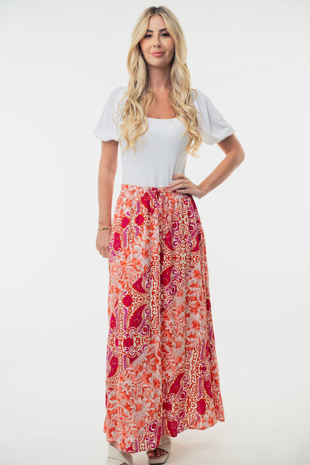 White Birch Full Size High Waisted Floral Woven Skirt White Birch Full Size High Waisted Floral Woven Skirt
