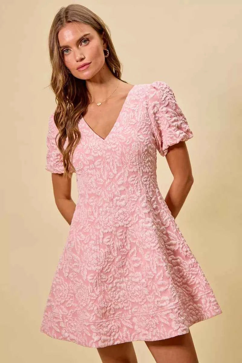 SO ME Floral Jacquard Fit And Flare Daily Mini Dress SO ME Floral Jacquard Fit And Flare Daily Mini Dress