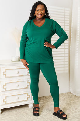 Zenana Lazy Days Full Size Long Sleeve Top and Leggings Set - TopFashionHQ