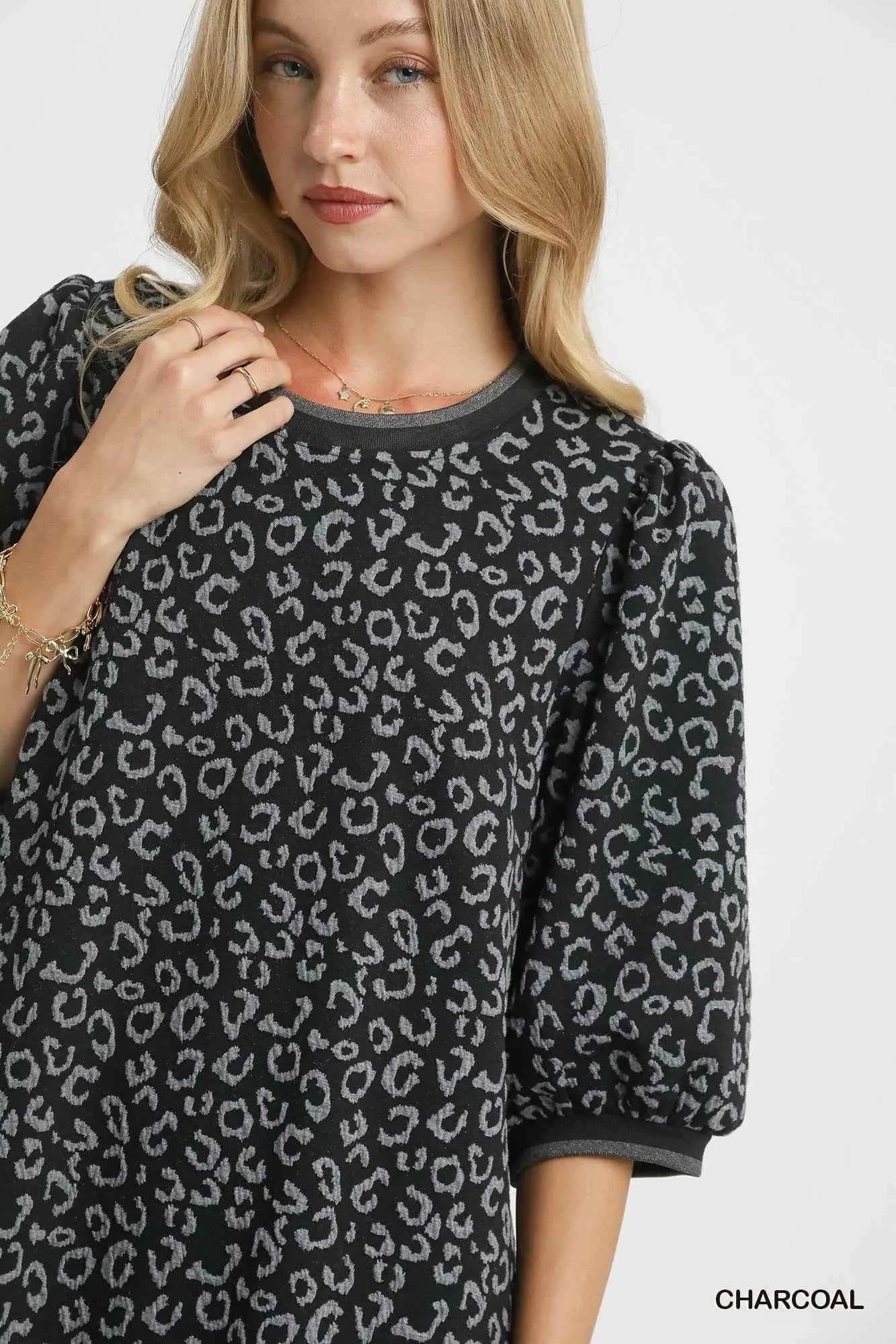 Umgee Leopard Print Jacquard Mini Dress Umgee Leopard Print Jacquard Mini Dress