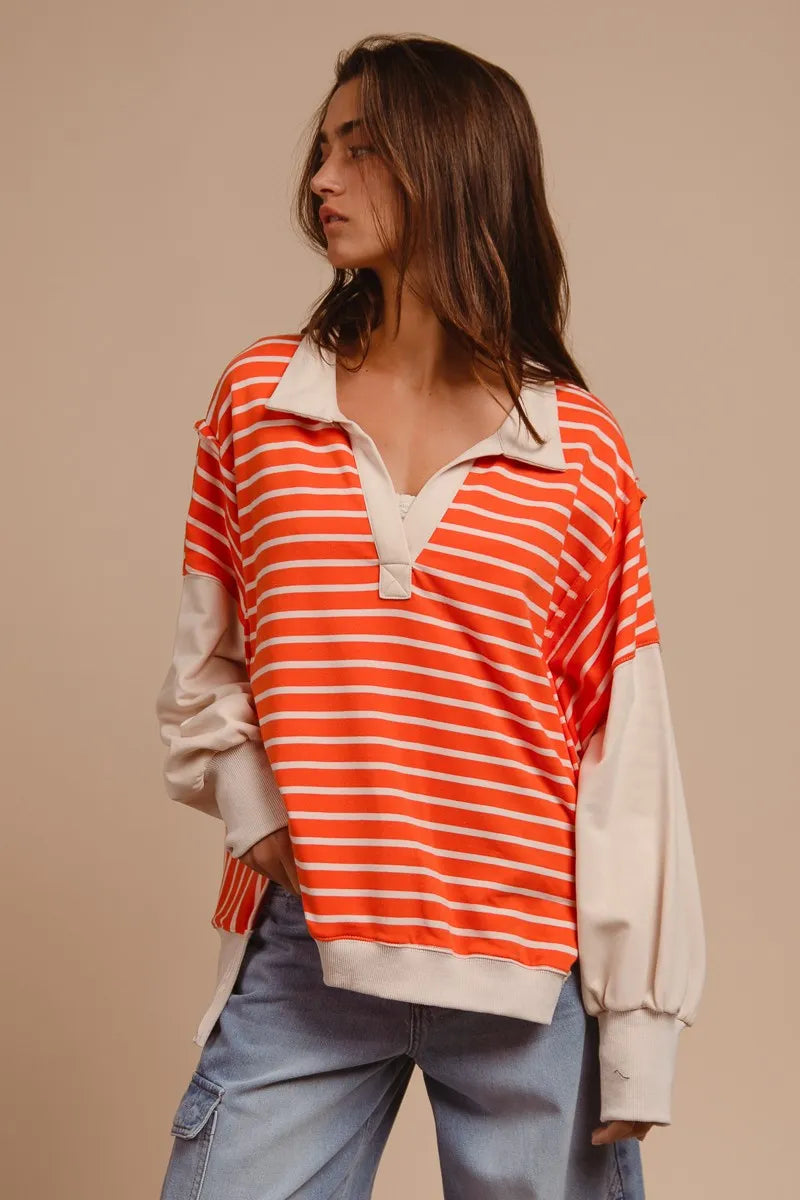 BiBi Stripe Knit Loose Fit Top With Cut Edge Detail 37451554bc2343e185d76c325ec845fe-Max-Origin