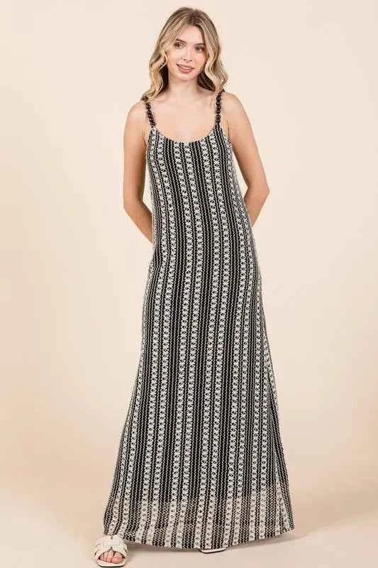 GeeGee Plus Size Striped Scoop Neck Beaded Strap Maxi Cami Dress GeeGee Plus Size Striped Scoop Neck Beaded Strap Maxi Cami Dress