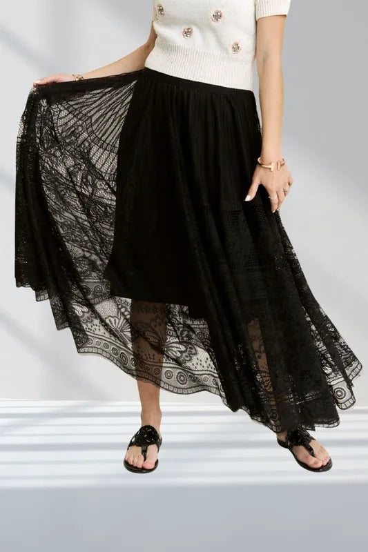ADORA Elastic Waist Raw Hem Lace Maxi Skirt 3787779b7e4c43f29ff6225cfb804281-Max-Origin