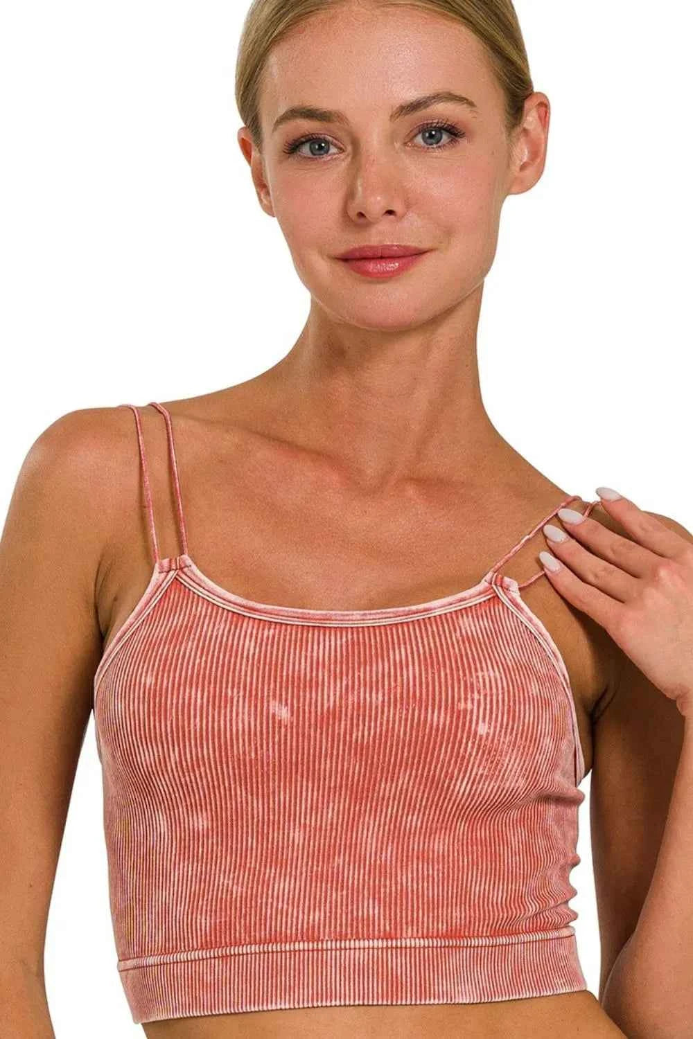 Zenana Washed Ribbed Seamless Double Strap Brami Zenana Washed Ribbed Seamless Double Strap Brami