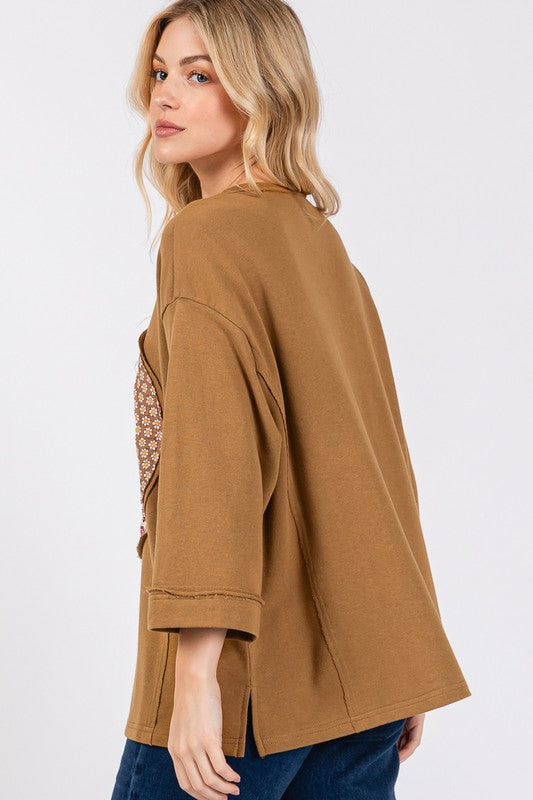 SAGE + FIG Floral Peace Patch Round Neck Top SAGE + FIG Floral Peace Patch Round Neck Top - TopFashionHQ