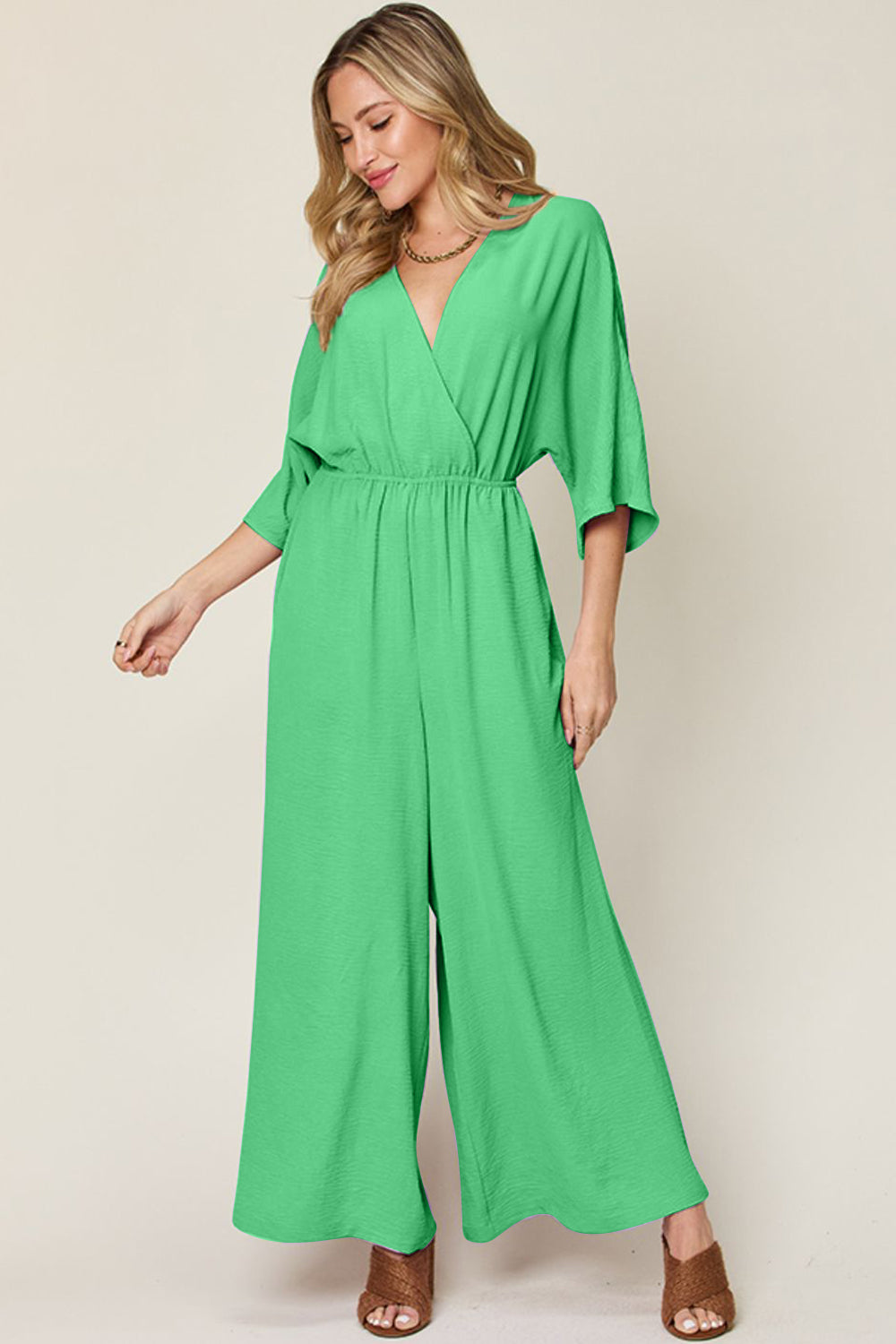 Double Take Full Size Surplice Wide Leg Jumpsuit with Pockets Double Take Full Size Surplice Wide Leg Jumpsuit with Pockets