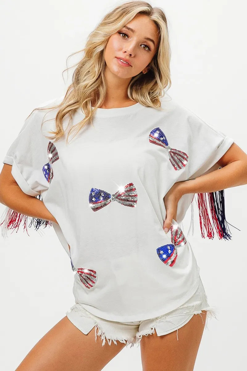 BiBi American Flag Sequin Ribbon T-Shirt 38d496ce587b48f0bc297f538d0517fc-Max-Origin