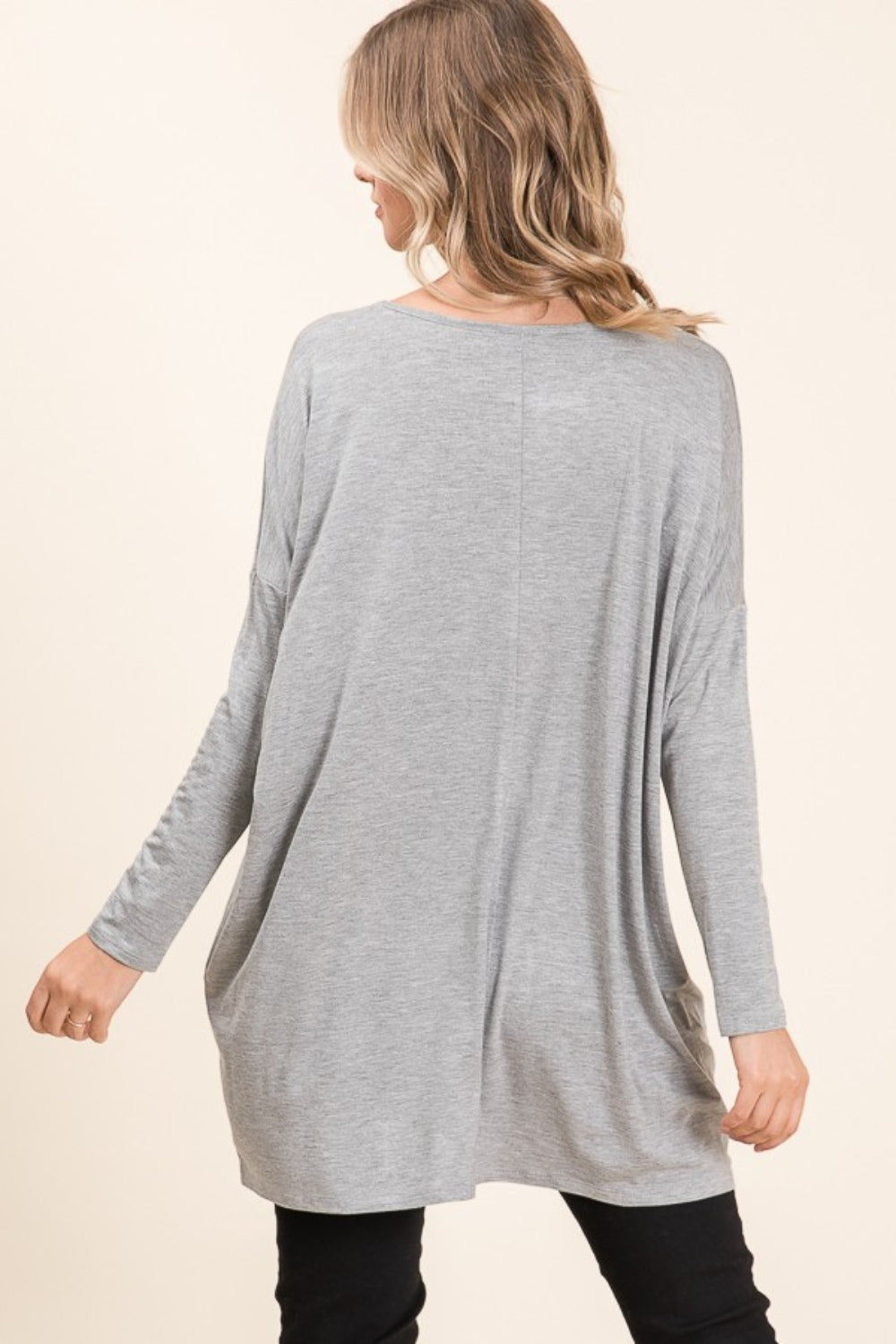 BOMBOM Round Neck Long Sleeve Oversized Top BOMBOM Round Neck Long Sleeve Oversized Top - TopFashionHQ